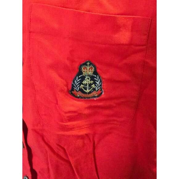 Vintage Chaus Red Short Sleeve Button-Up Blouse With Embroidered Crest Pocket - Picture 2 of 8